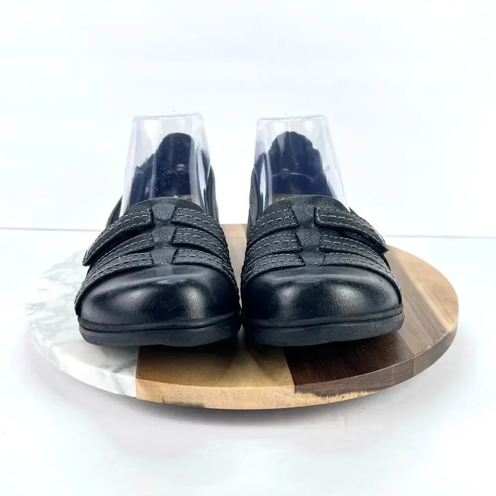 EUC Clarks Womens Carleigh Eliza Black Moccasins Leather Comfort Shoes 8.5 M